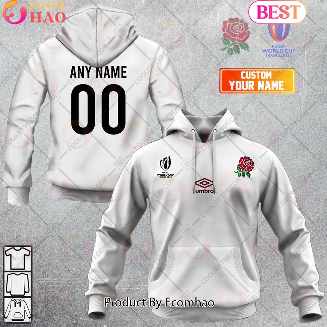 Personalized Rugby World Cup 2023 England Rugby Home Jersey 3D Hoodie