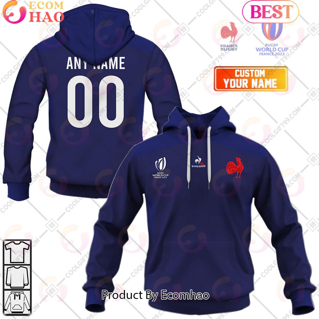 Personalized Rugby World Cup 2023 France Rugby Home Jersey 3D Hoodie