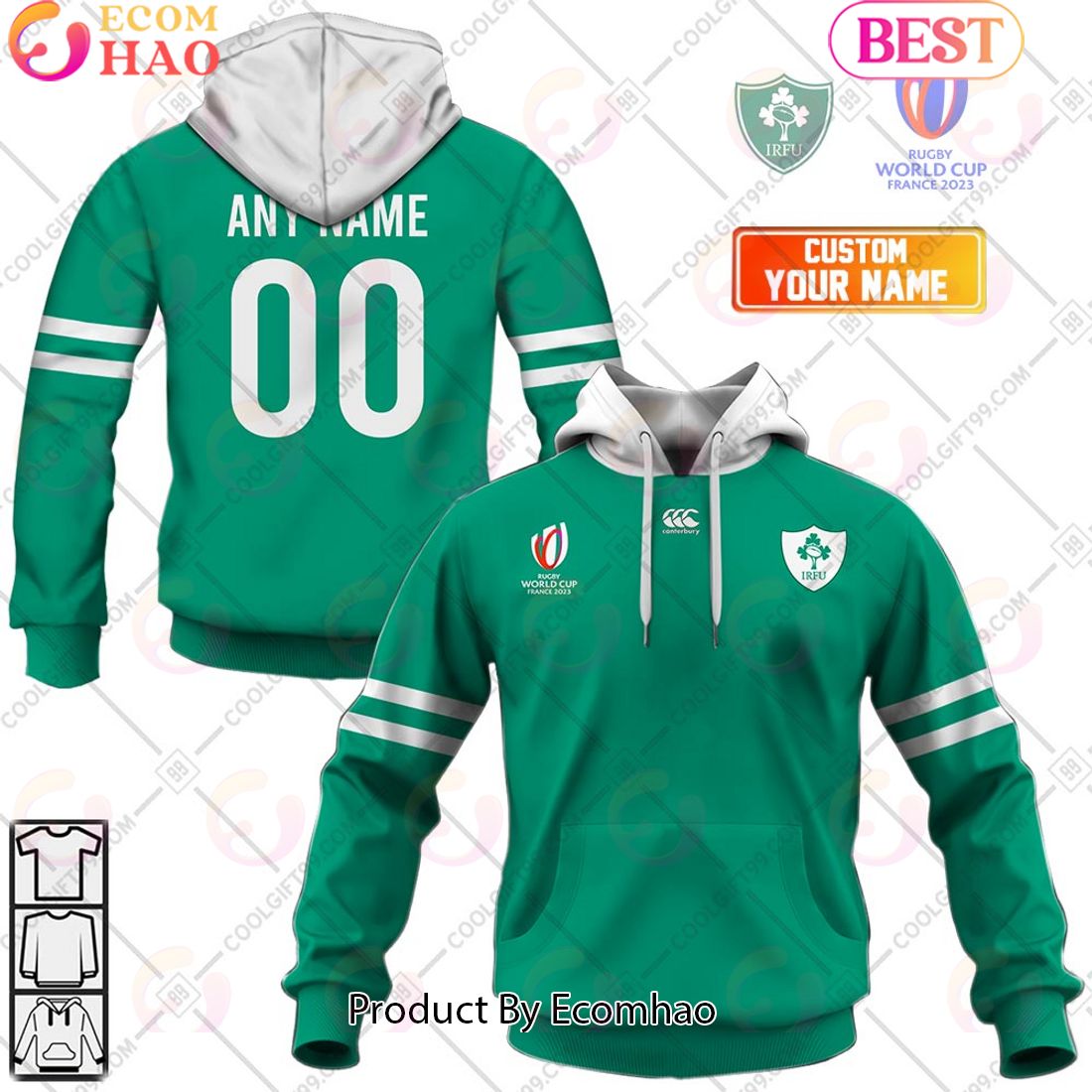 Personalized Rugby World Cup 2023 Ireland Rugby Home Jersey 3D Hoodie