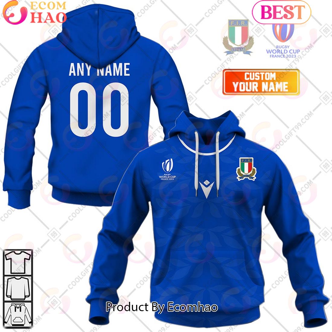 Personalized Rugby World Cup 2023 ITALY Rugby Home Jersey 3D Hoodie