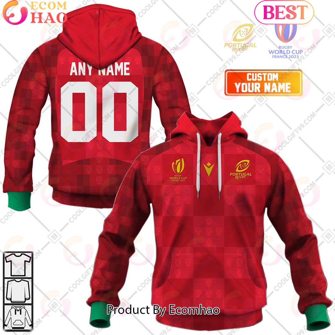 Personalized Rugby World Cup 2023 Portugal Rugby Home Jersey 3D Hoodie