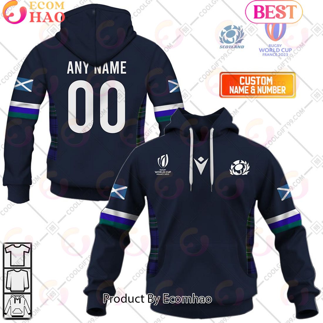 Personalized Rugby World Cup 2023 Scotland Rugby Home Jersey 3D Hoodie