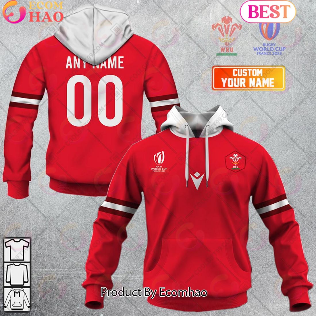 Personalized Rugby World Cup 2023 Wales Rugby Home Jersey 3D Hoodie