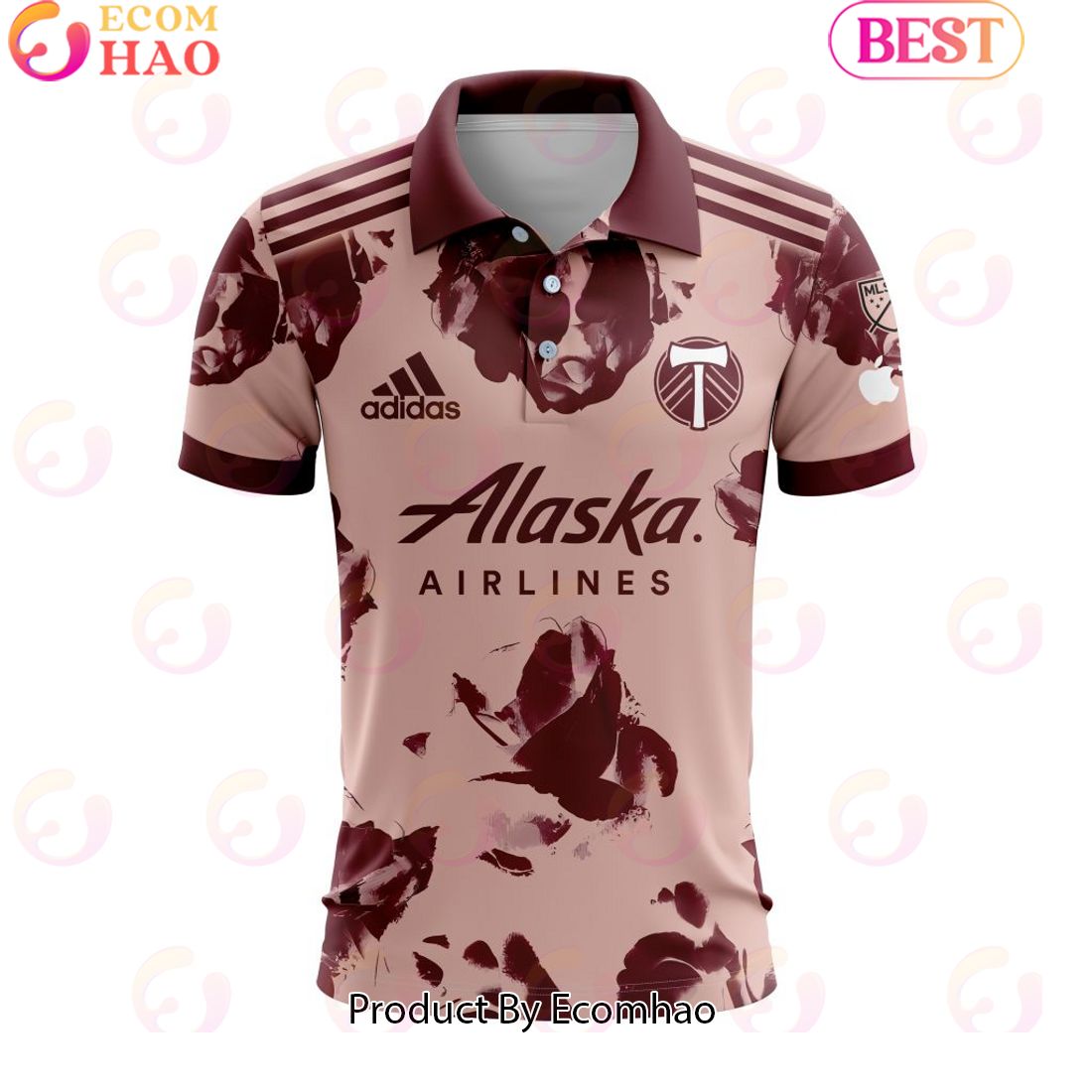 MLS Portland Timbers 2023 Away Heritage Rose Custom Polo Shirt