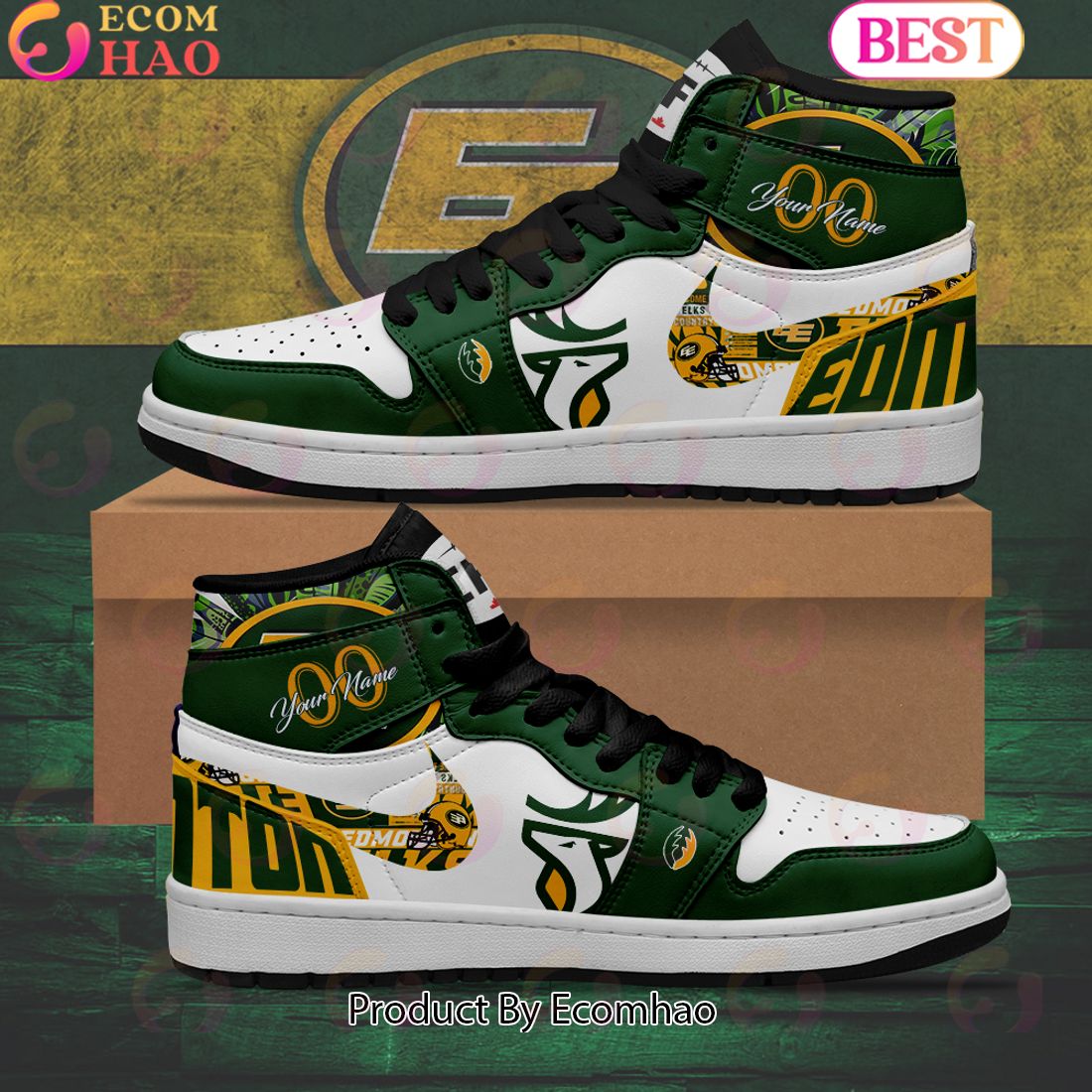 Edmonton Elks – CFL Personalized Air Jordan 1, Hightop