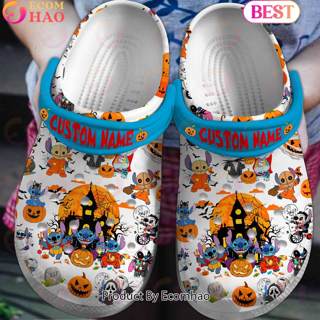 Custom Name Stitch Halloween Design Clogs