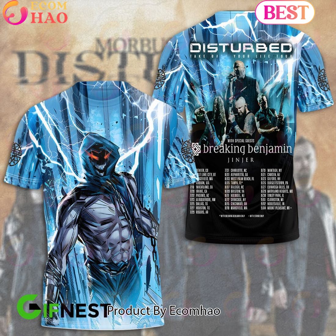 Disturbed – Take Back Your Life Tour With Special Guests Breaking Benjamin Jinjer 3D T-Shirt