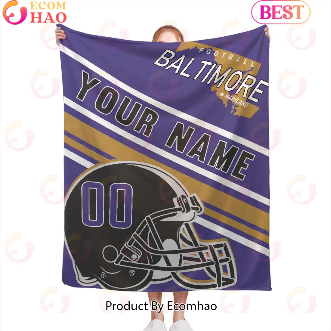 Personalized Football BALTIMORE Custom Fans Add Name Number Blanket