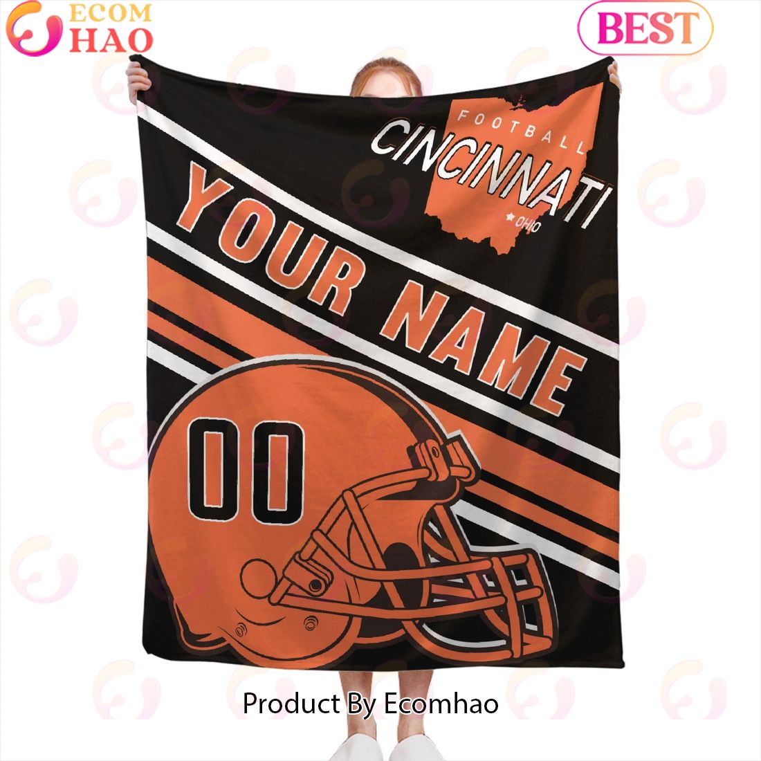 Personalized Football CINCINNATI Custom Fans Add Name Number Blanket