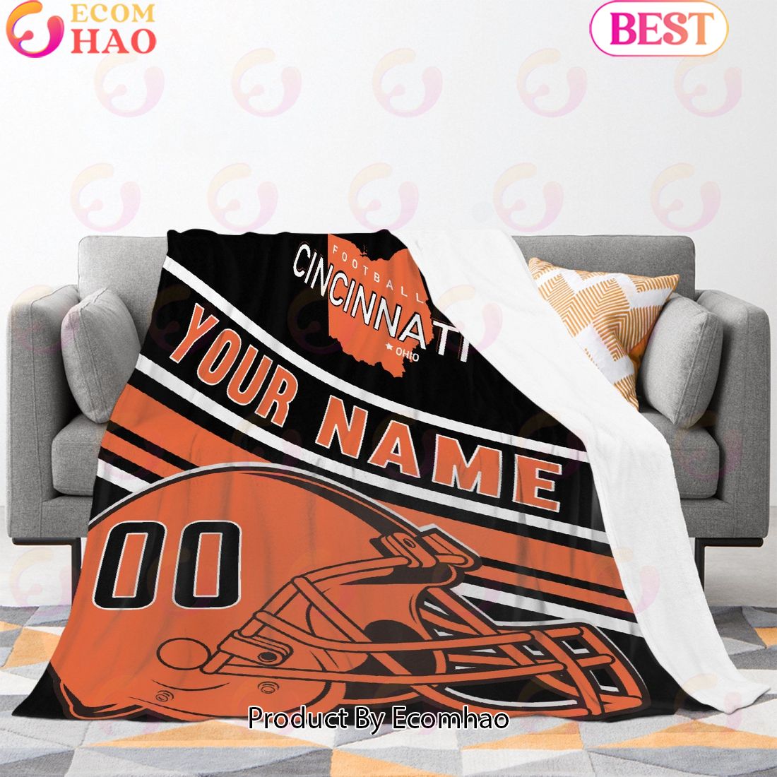 Personalized Football CINCINNATI Custom Fans Add Name Number Blanket