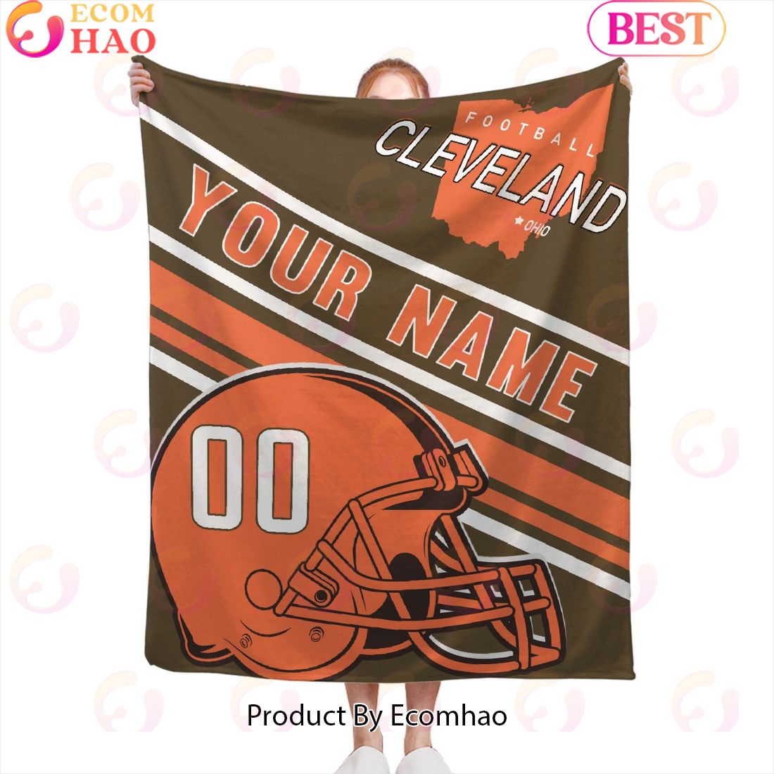 Personalized Football Cleveland City Custom Fans Add Name Number Blanket