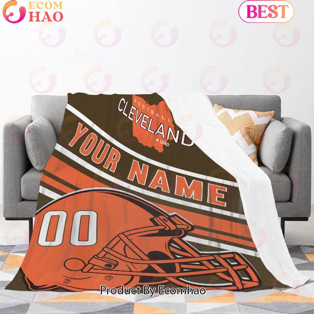 Personalized Football Cleveland City Custom Fans Add Name Number Blanket