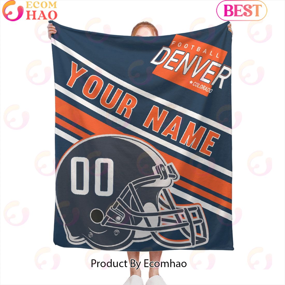 Personalized Football DENVER Custom Fans Add Name Number Blanket