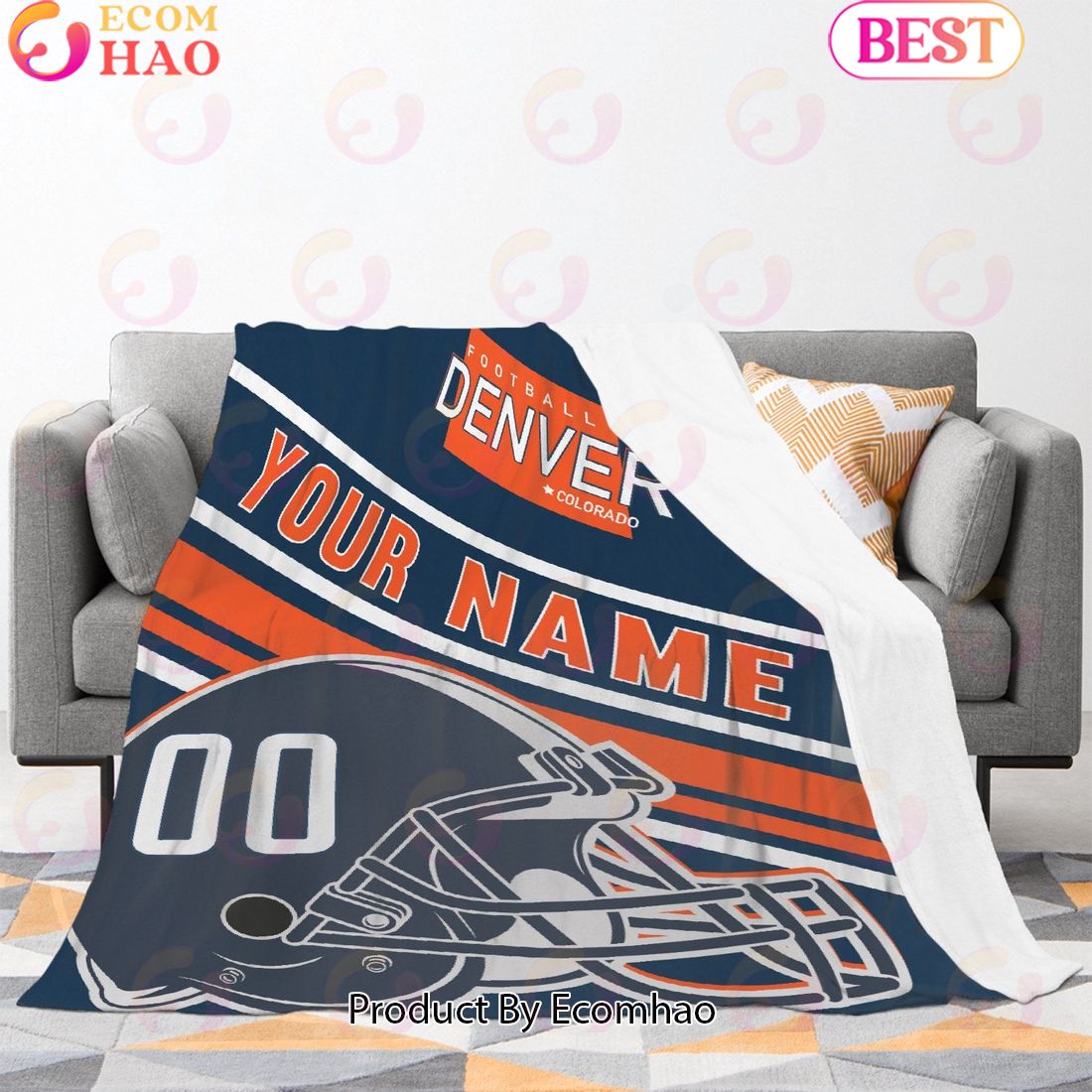 Personalized Football DENVER Custom Fans Add Name Number Blanket