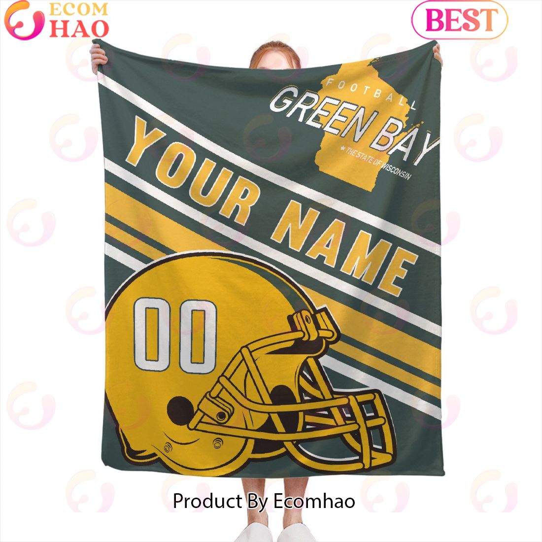 Personalized Football GREEN BAY Custom Fans Add Name Number Blanket