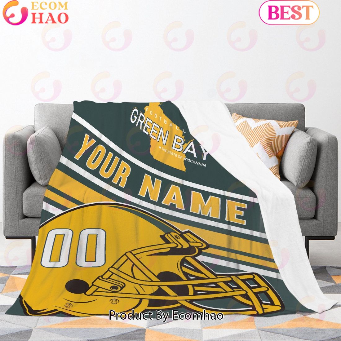 Personalized Football GREEN BAY Custom Fans Add Name Number Blanket