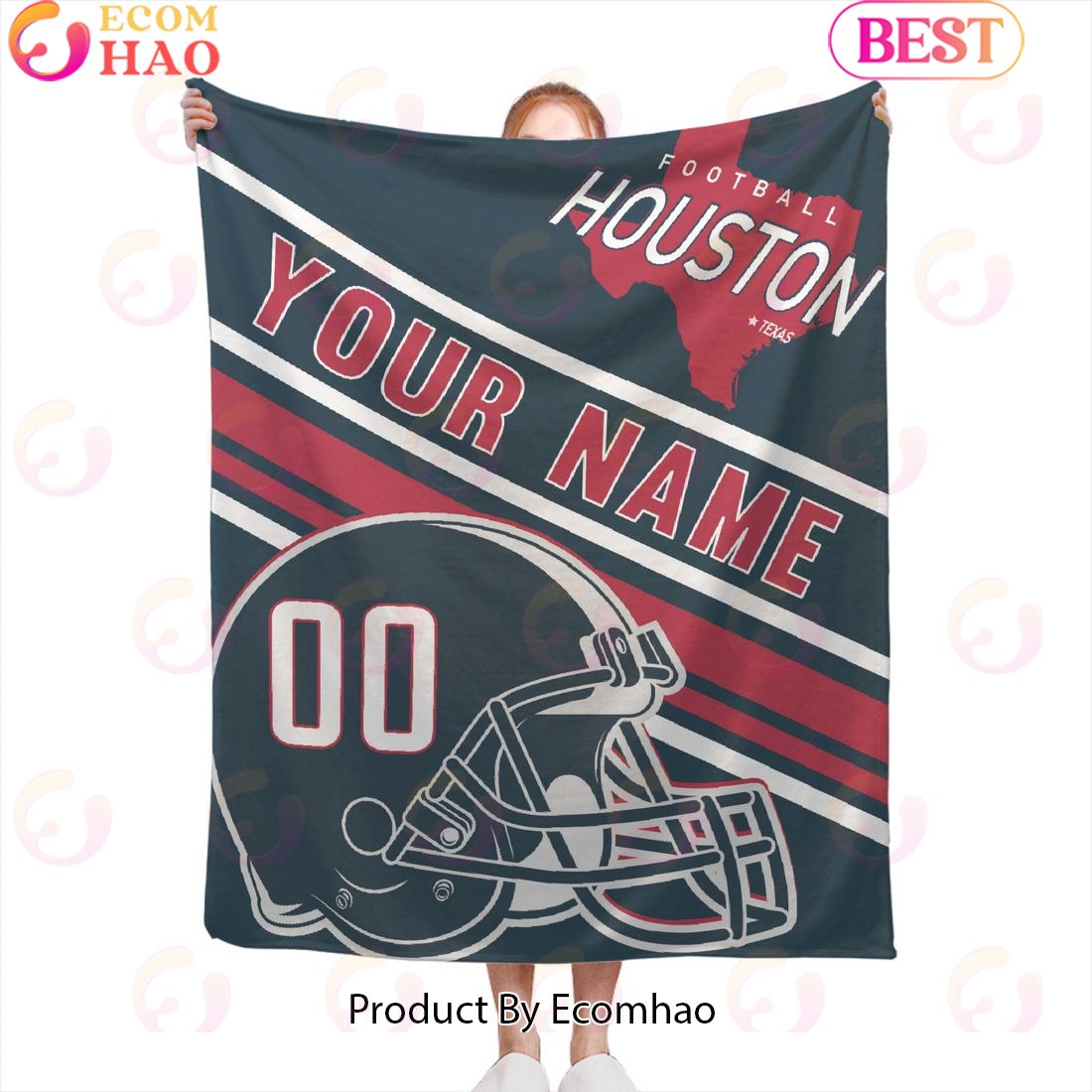 Personalized Football HOUSTON Custom Fans Add Name Number Blanket