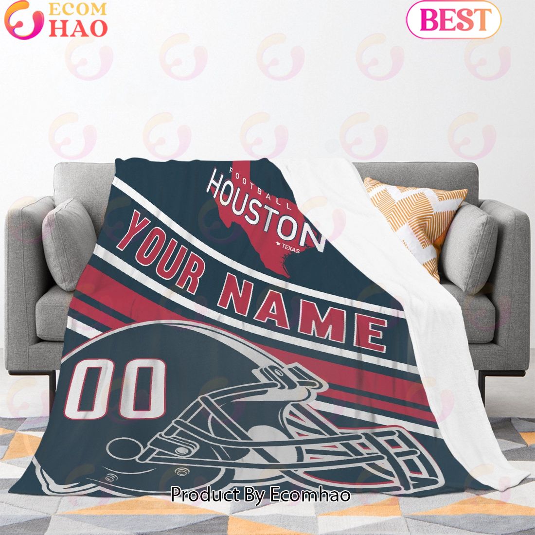 Personalized Football HOUSTON Custom Fans Add Name Number Blanket