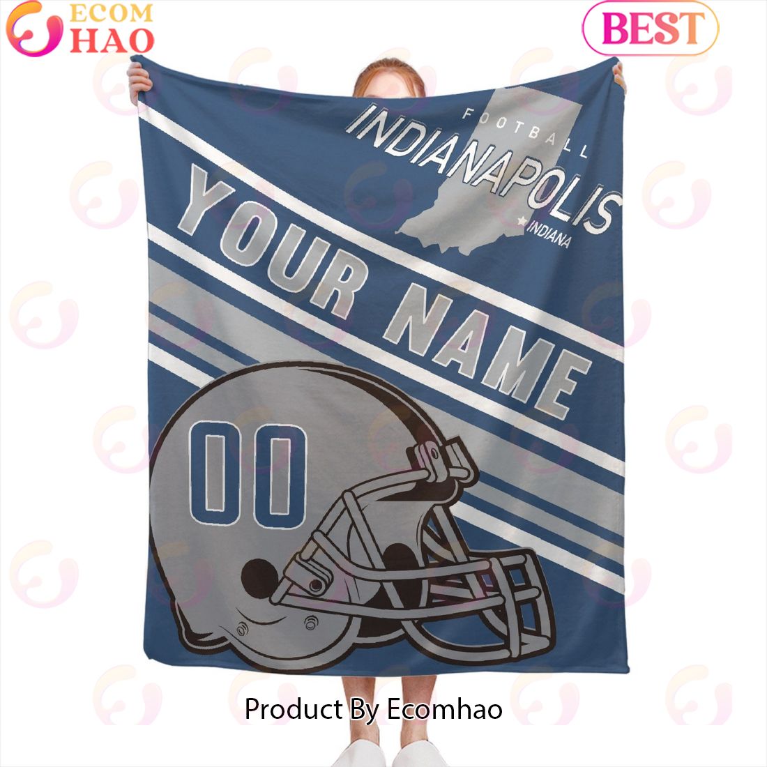 Personalized Football INDIANAPOLIS Custom Fans Add Name Number Blanket