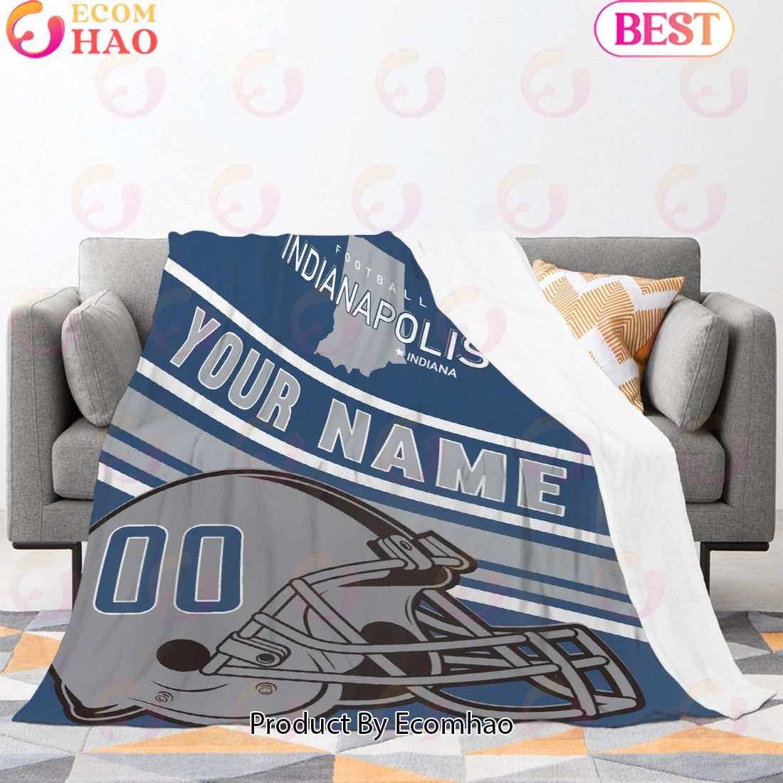 Personalized Football INDIANAPOLIS Custom Fans Add Name Number Blanket