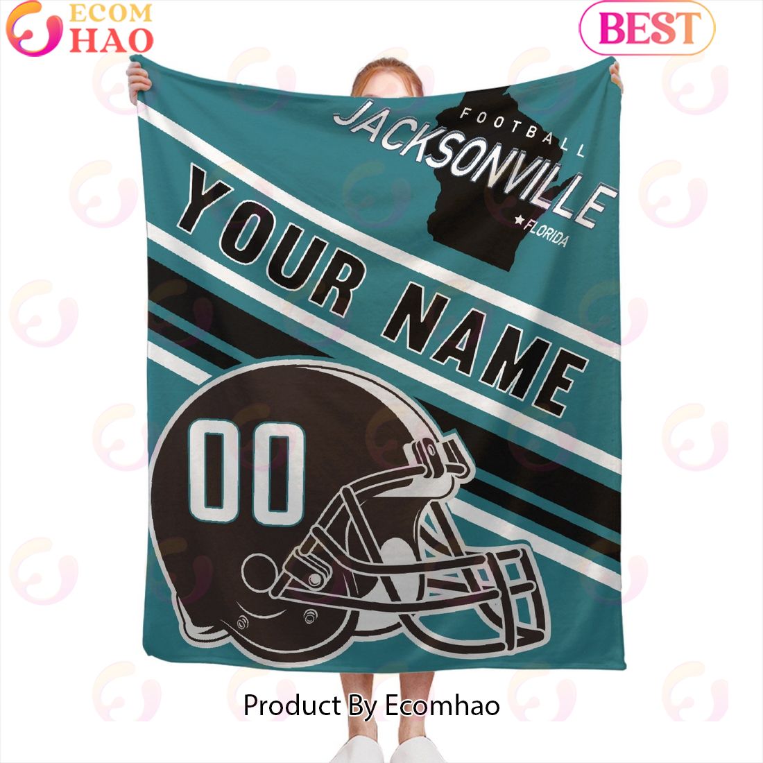 Personalized Football JACKSONVILLE Custom Fans Add Name Number Blanket