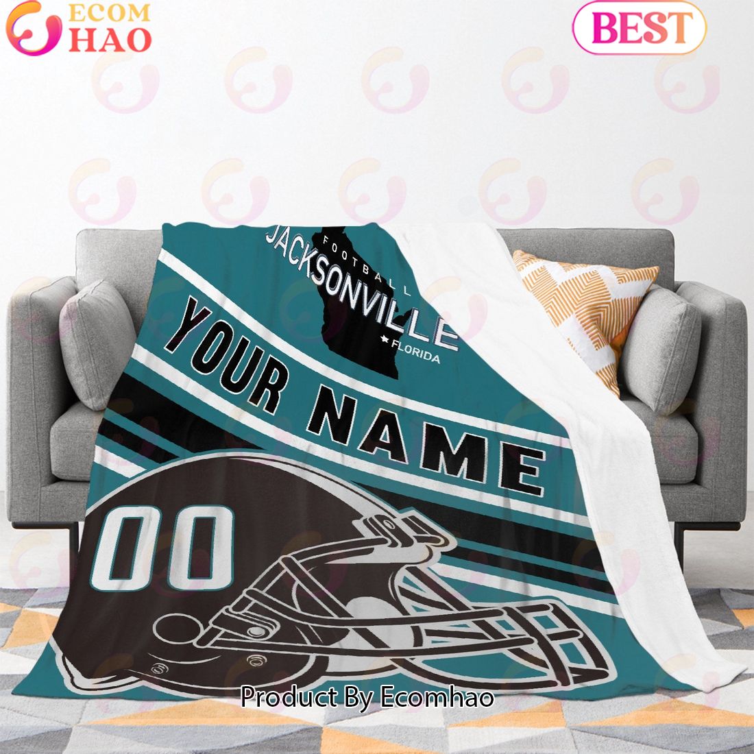 Personalized Football JACKSONVILLE Custom Fans Add Name Number Blanket