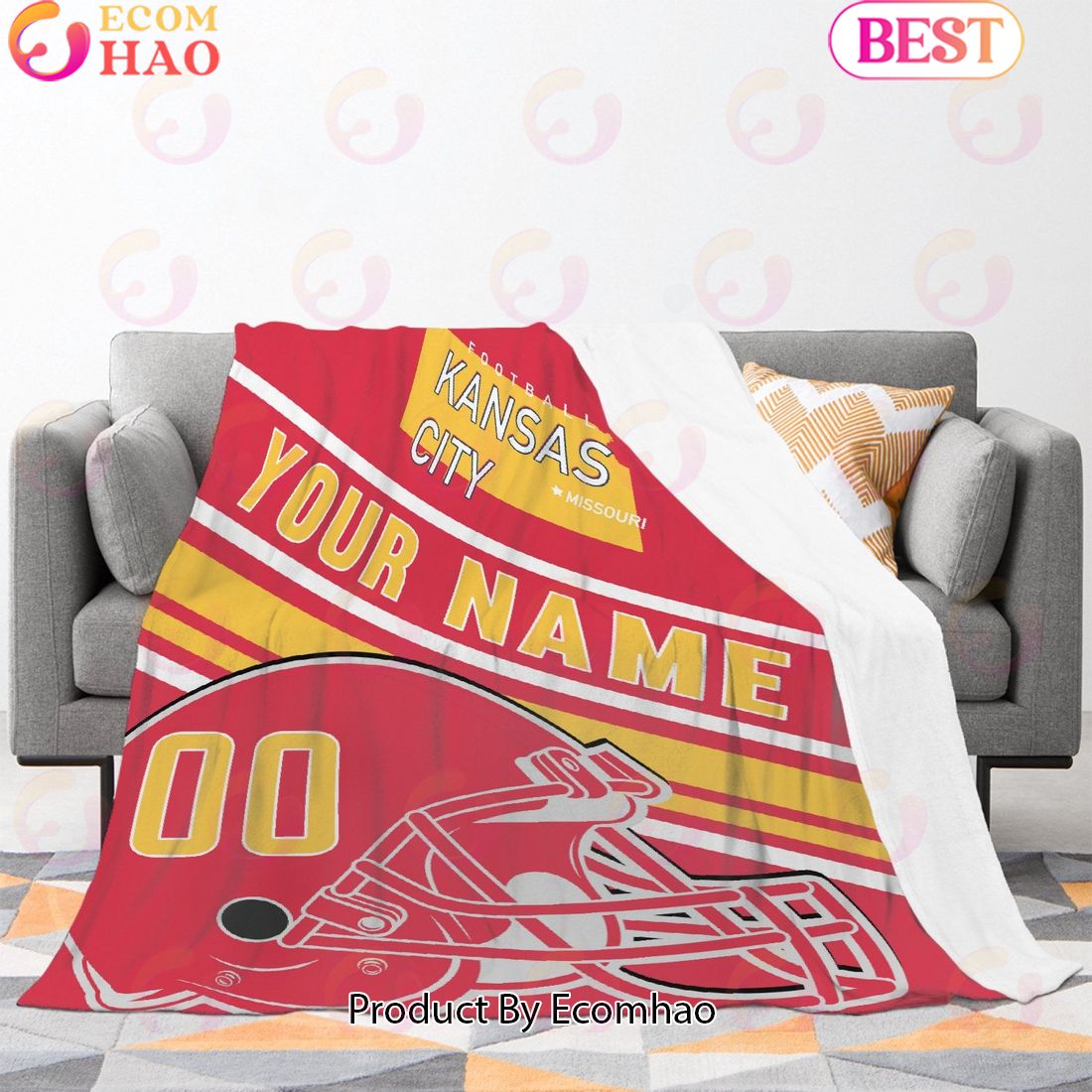 Personalized Football KANSAS CITY Custom Fans Add Name Number Blanket