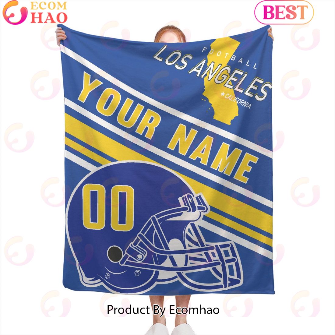 Personalized Football Los Angeles Custom Fans Add Name Number Blanket