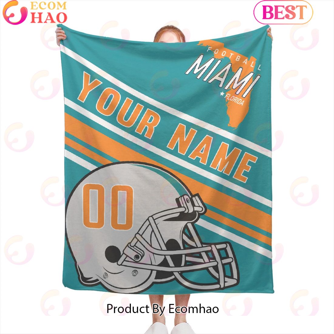 Personalized Football MIAMI Custom Fans Add Name Number Blanket