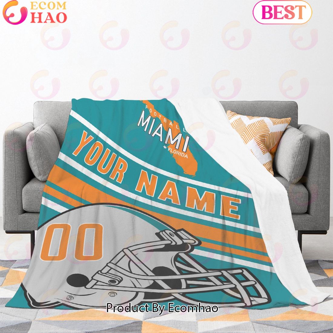 Personalized Football MIAMI Custom Fans Add Name Number Blanket