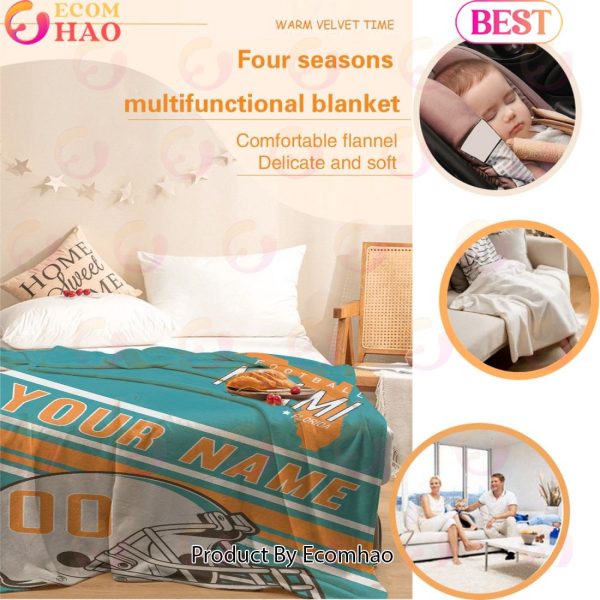 Personalized Football MIAMI Custom Fans Add Name Number Blanket