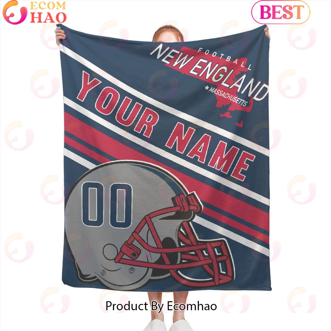 Personalized Football NEW ENGLAND Custom Fans Add Name Number Blanket