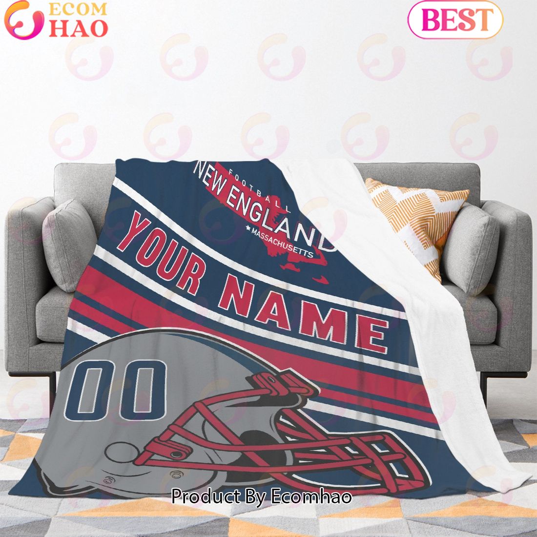 Personalized Football NEW ENGLAND Custom Fans Add Name Number Blanket