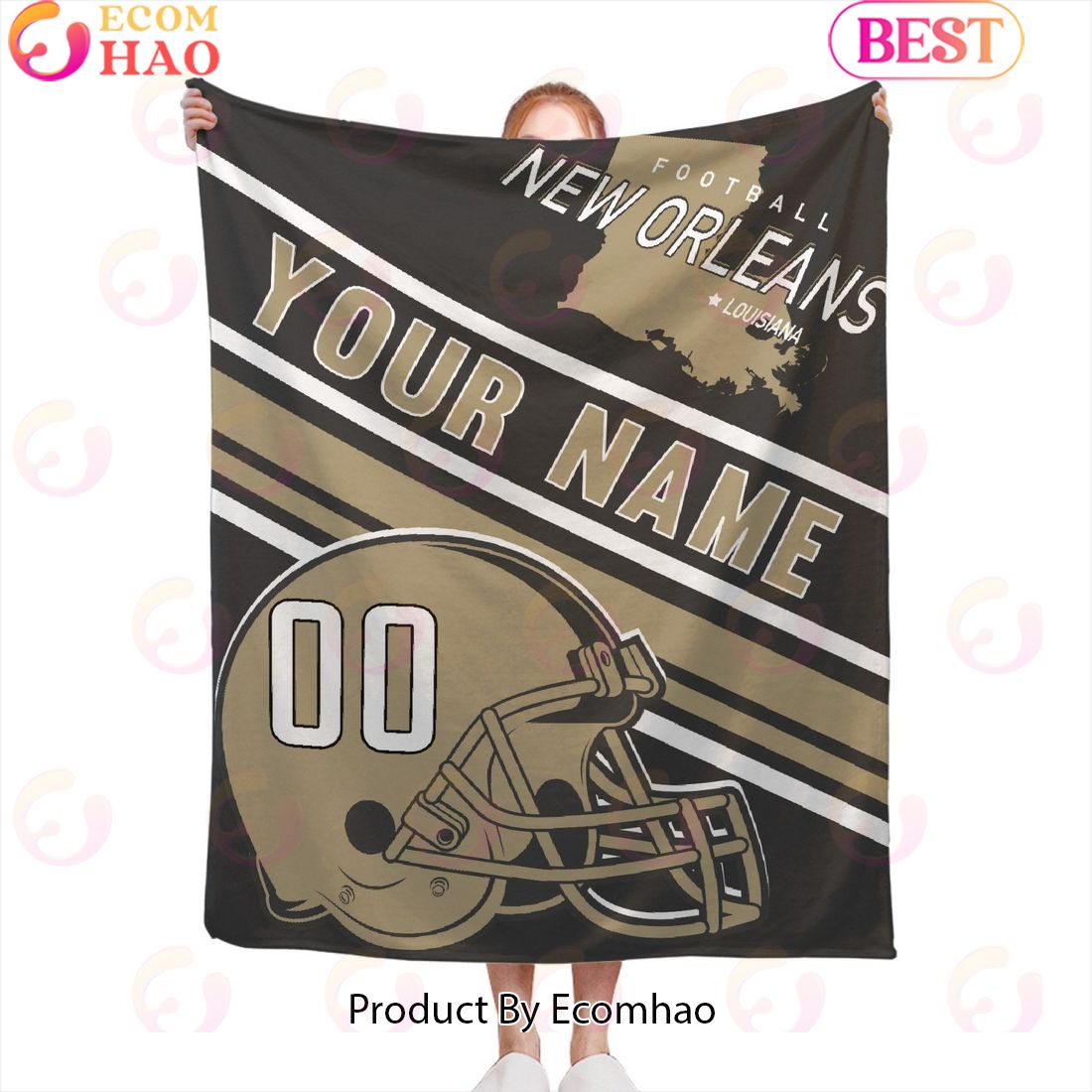 Personalized Football NEW ORLEANS Custom Fans Add Name Number Blanket