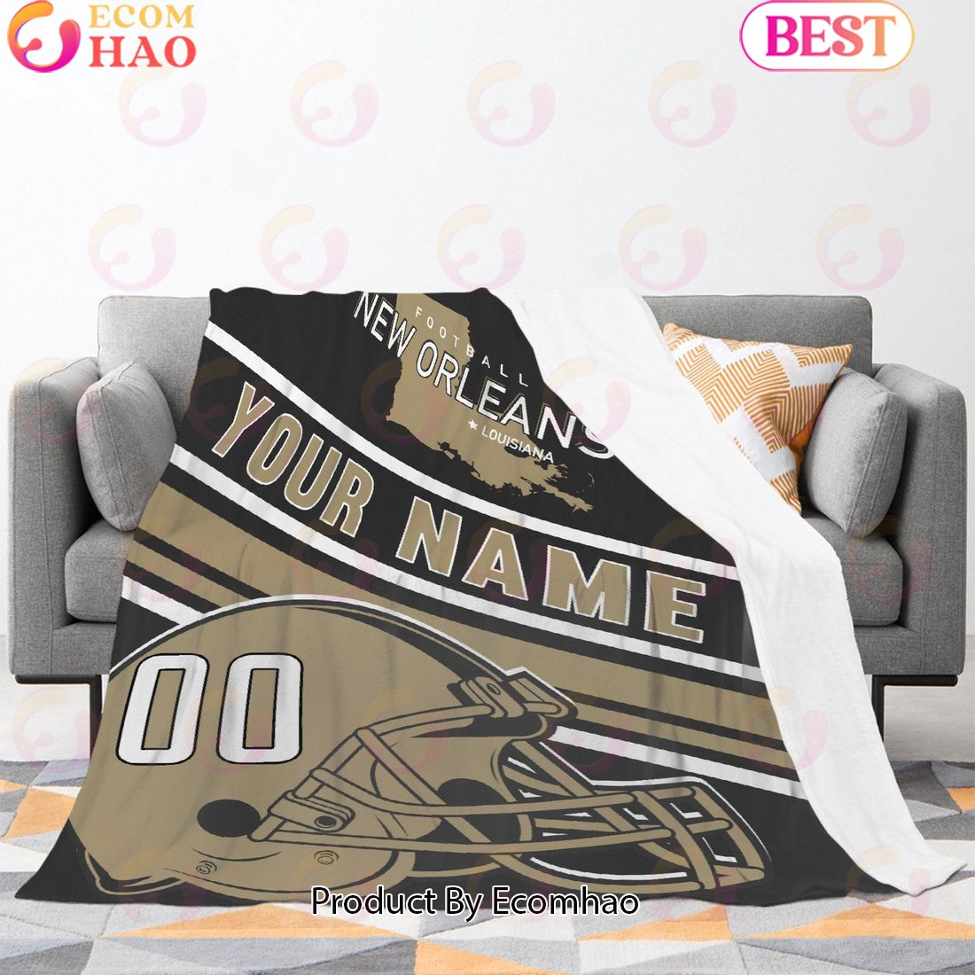 Personalized Football NEW ORLEANS Custom Fans Add Name Number Blanket