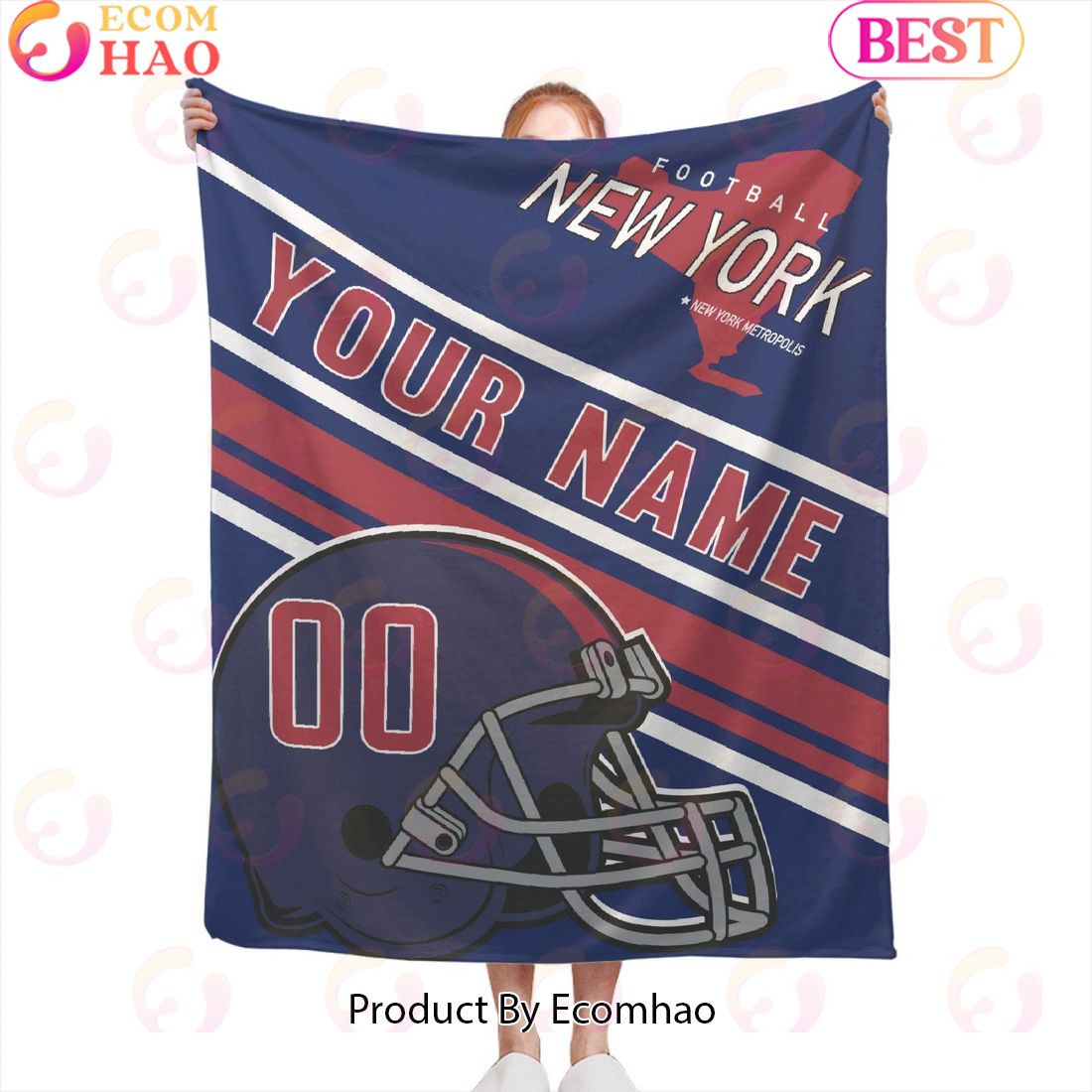 Personalized Football NEW YORK Custom Fans Add Name Number Blanket