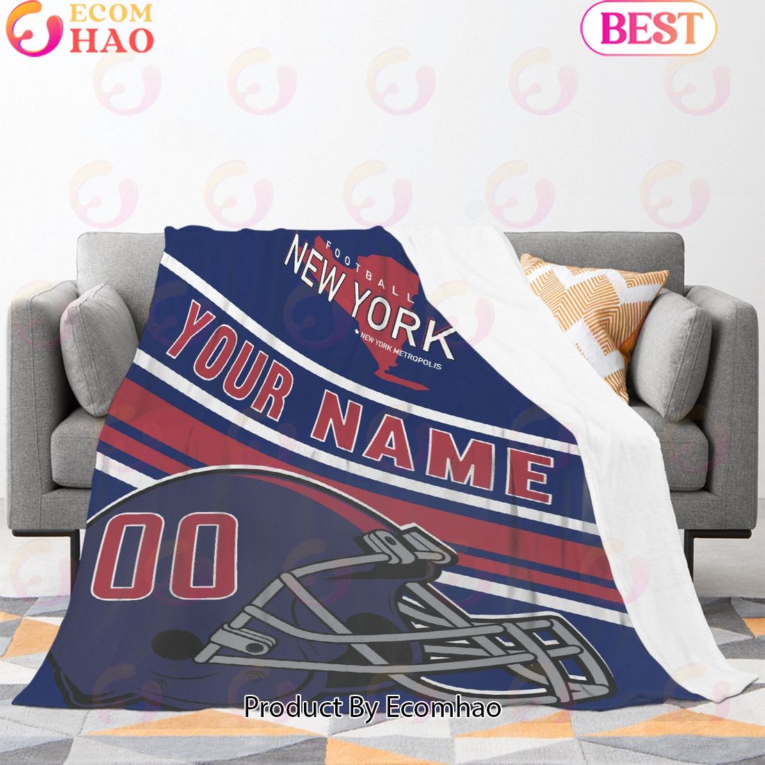 Personalized Football NEW YORK Custom Fans Add Name Number Blanket