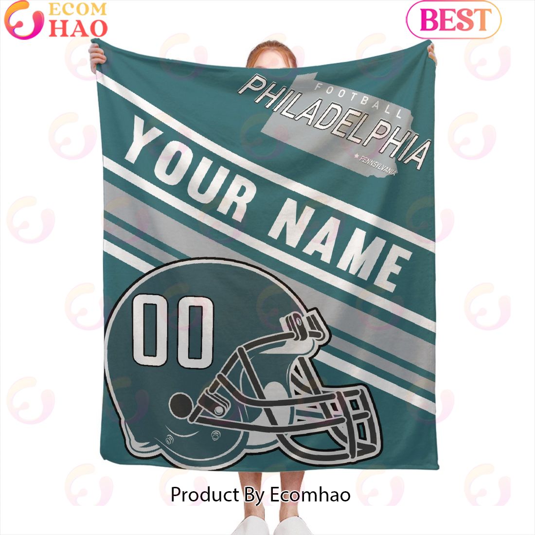 Personalized Football PHILADEL PHIA Custom Fans Add Name Number Blanket