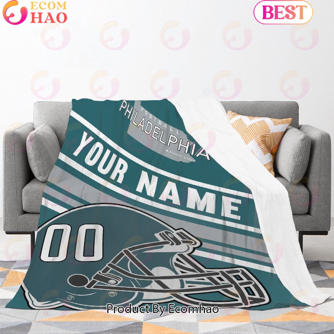 Personalized Football PHILADEL PHIA Custom Fans Add Name Number Blanket