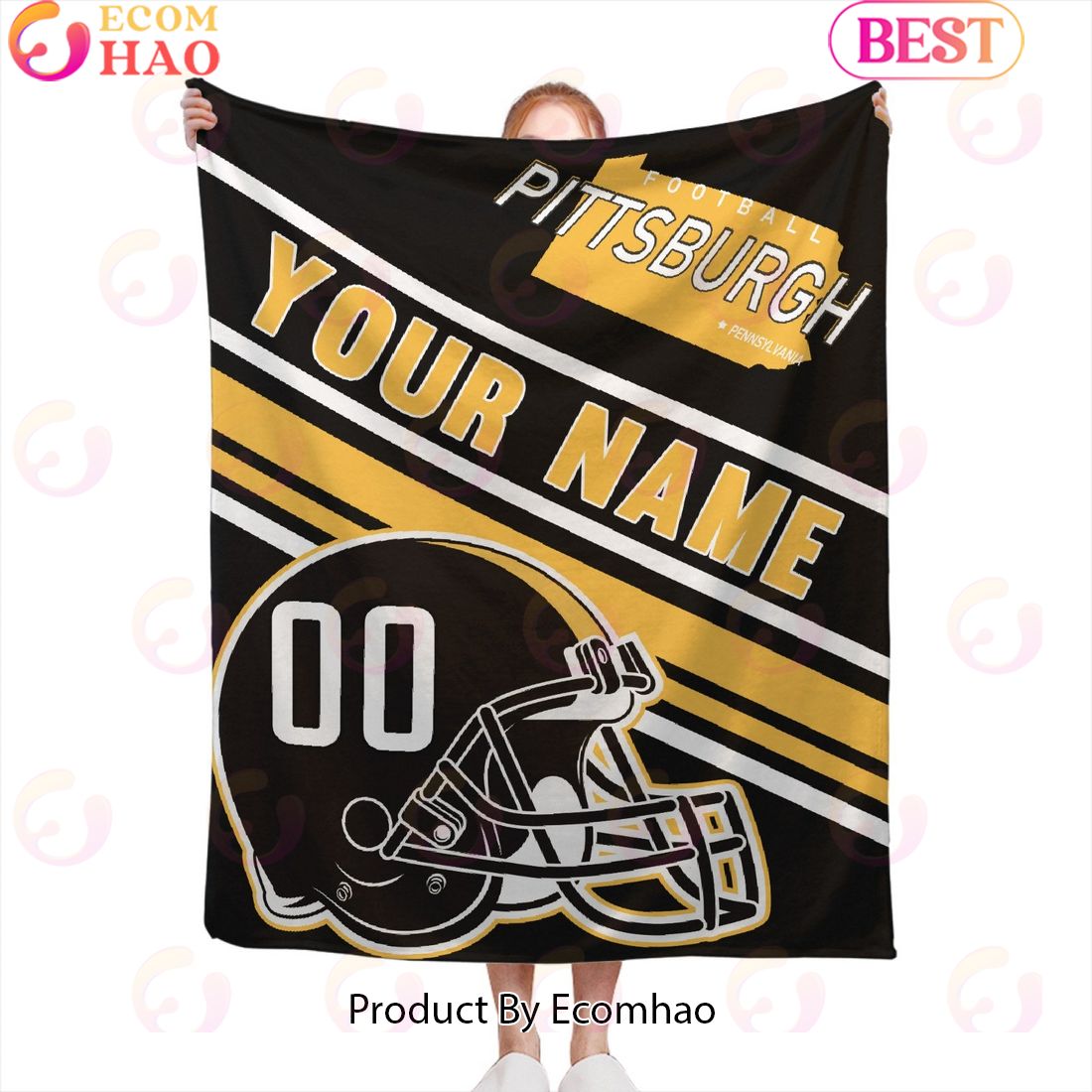 Personalized Football PITTSBURGH Custom Fans Add Name Number Blanket