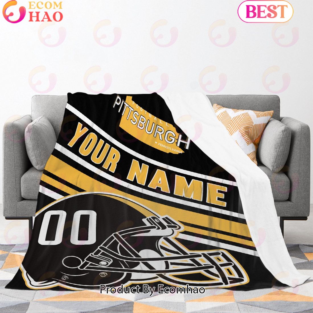 Personalized Football PITTSBURGH Custom Fans Add Name Number Blanket