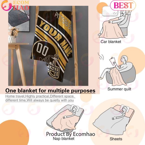 Personalized Football PITTSBURGH Custom Fans Add Name Number Blanket