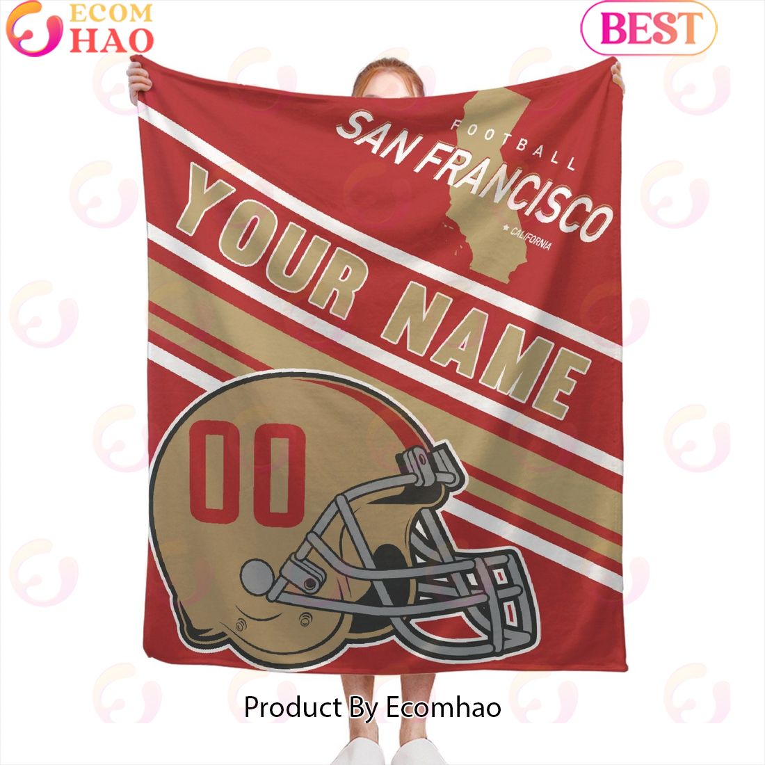 Personalized Football SAN FRANCISCO Custom Fans Add Name Number Blanket