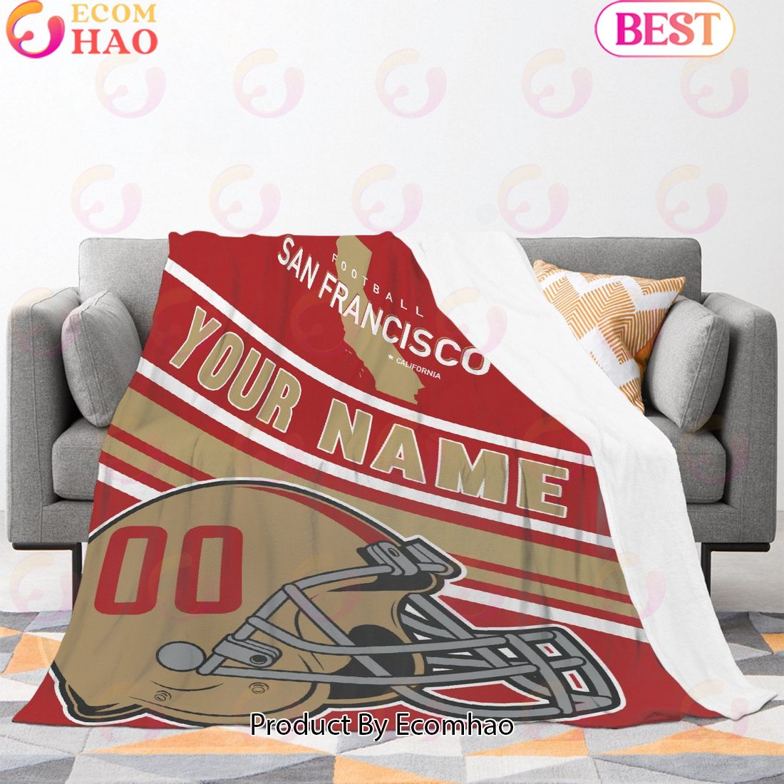 Personalized Football SAN FRANCISCO Custom Fans Add Name Number Blanket