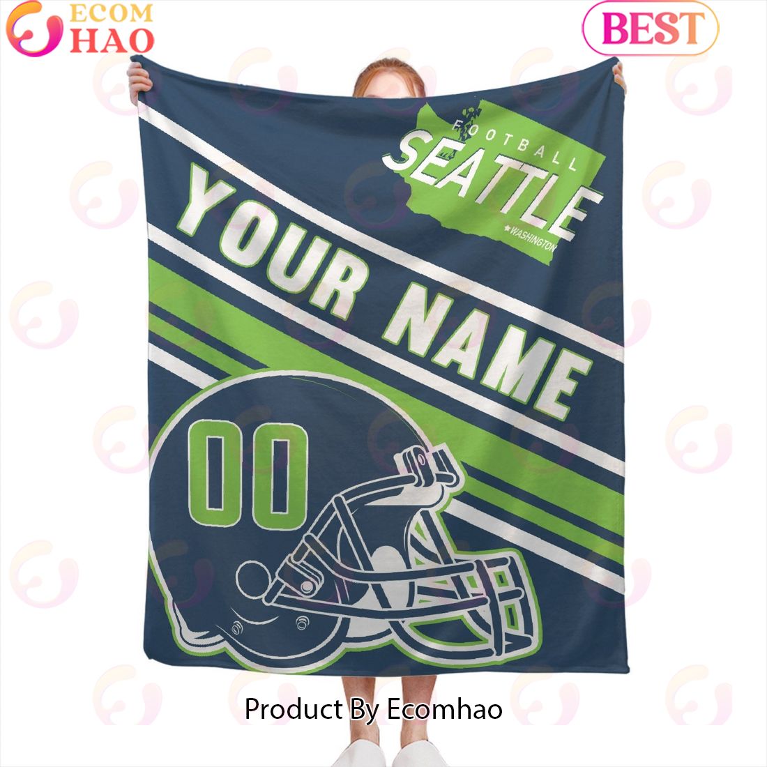 Personalized Football SEATTLE Custom Fans Add Name Number Blanket