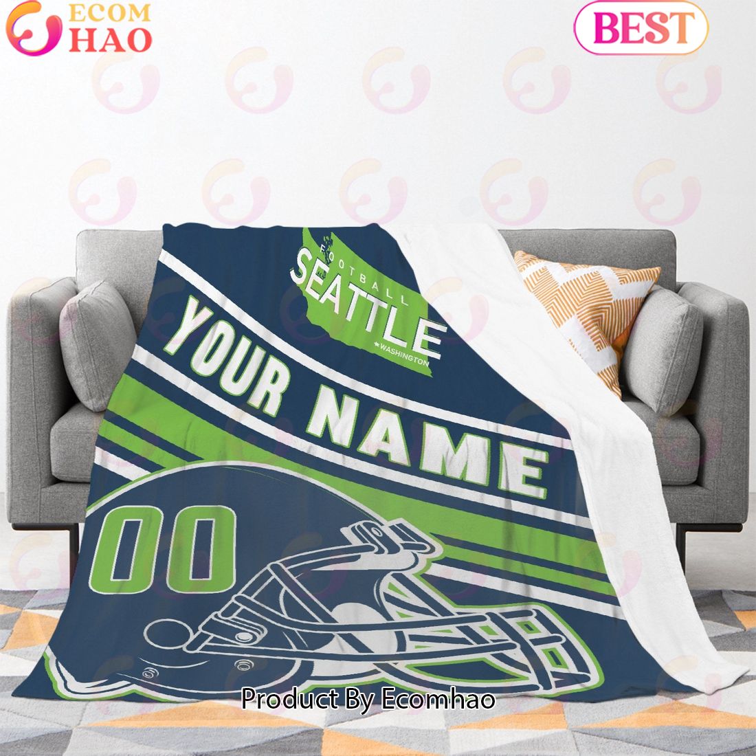 Personalized Football SEATTLE Custom Fans Add Name Number Blanket