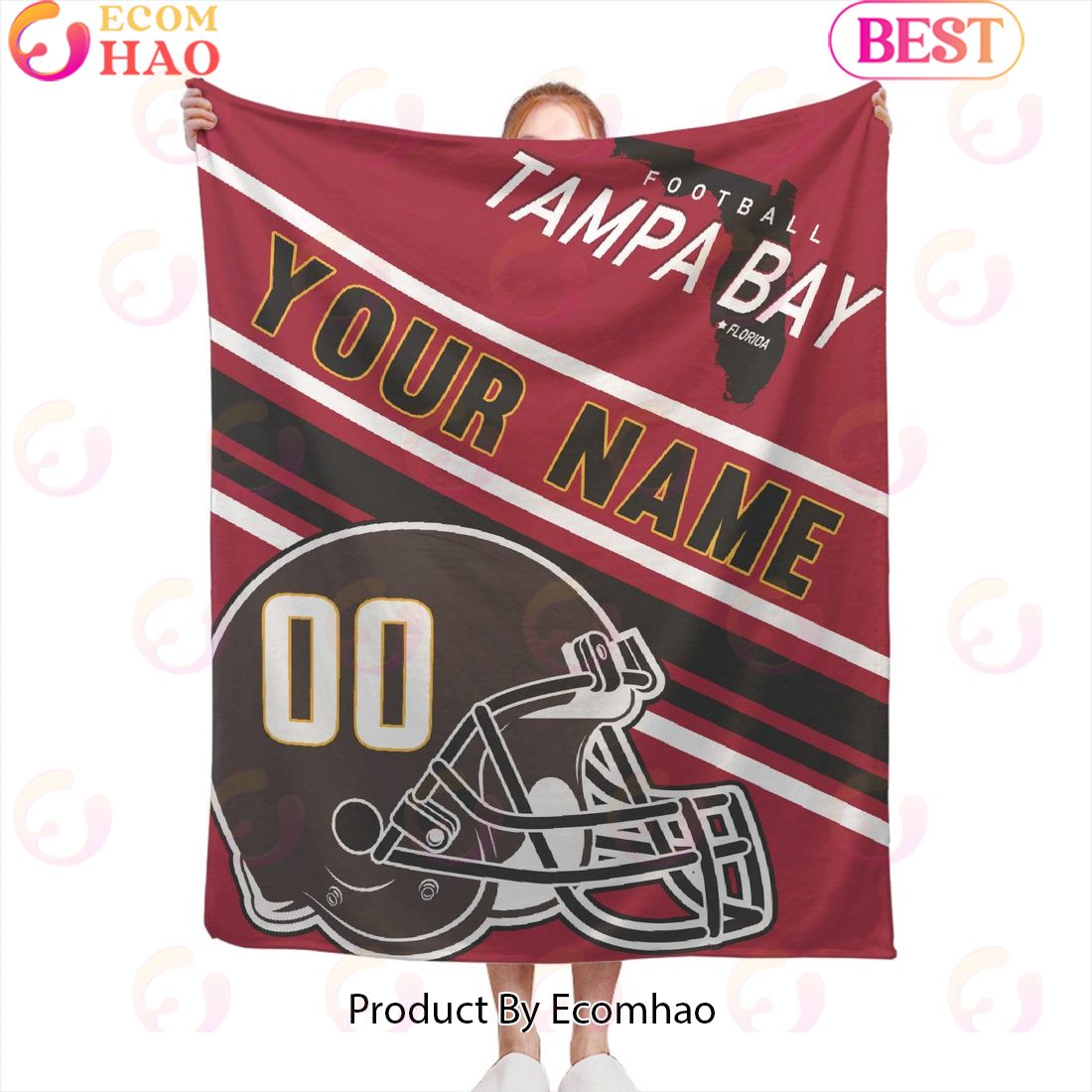 Personalized Football TAMPA BAY Custom Fans Add Name Number Blanket