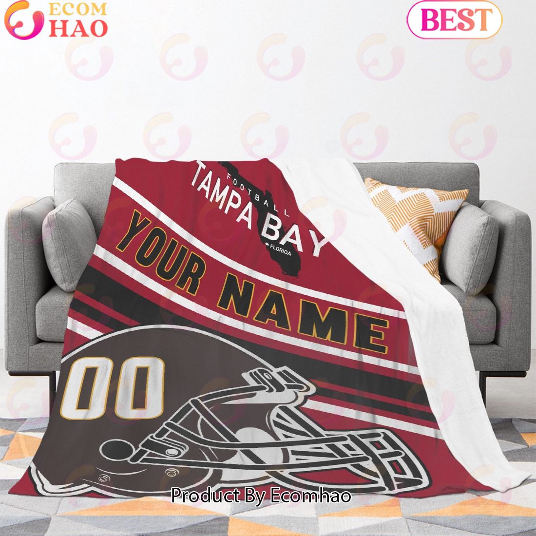 Personalized Football TAMPA BAY Custom Fans Add Name Number Blanket