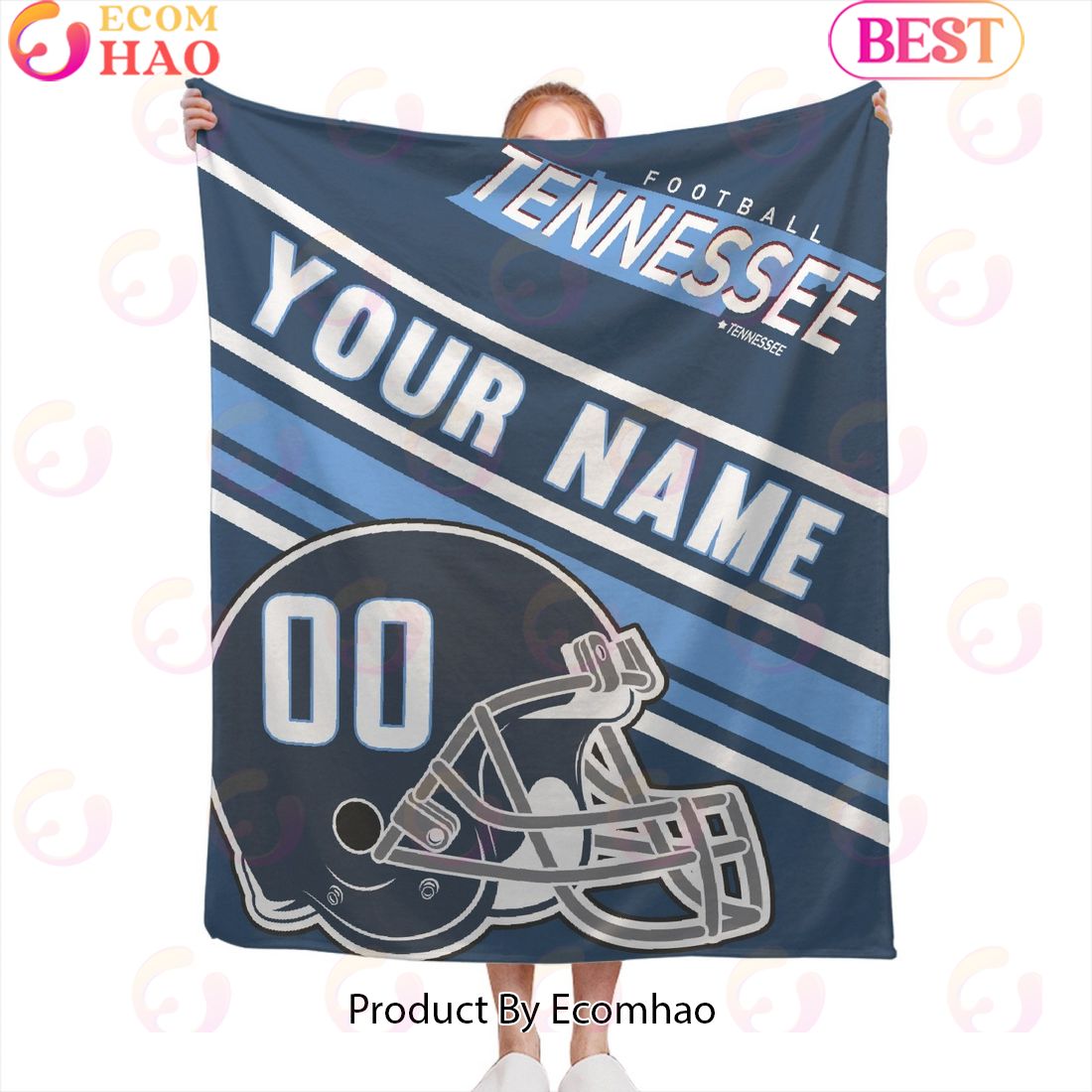 Personalized Football TENNESSEE Custom Fans Add Name Number Blanket