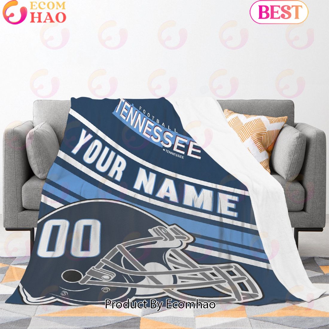 Personalized Football TENNESSEE Custom Fans Add Name Number Blanket